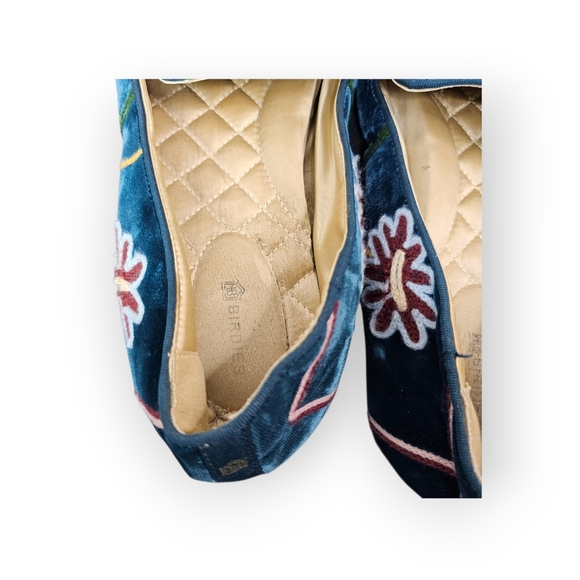 Birdies Velvet Floral Embroidered Loafer Flats Blue Womens - Picture 5 of 7